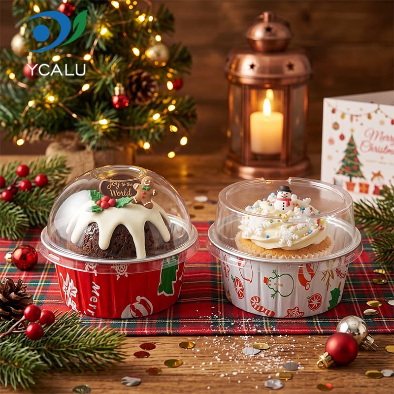 Taza para hornear de papel de aluminio impresa personalizada de Navidad