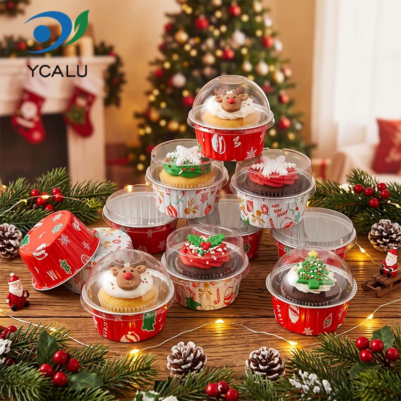Taza para hornear de papel de aluminio impresa personalizada de Navidad