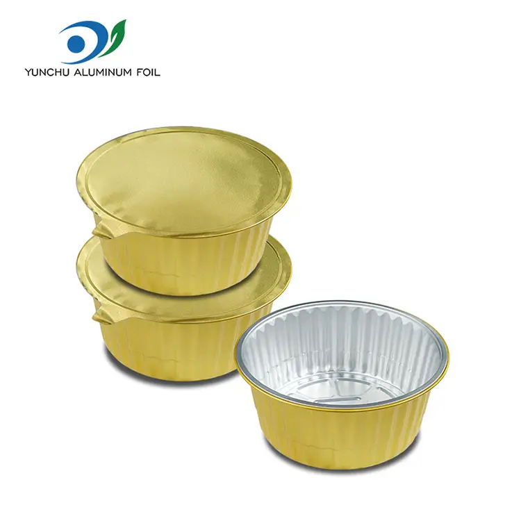 Bandeja desechable de la bandeja para hornear contenedores de aluminio dorado