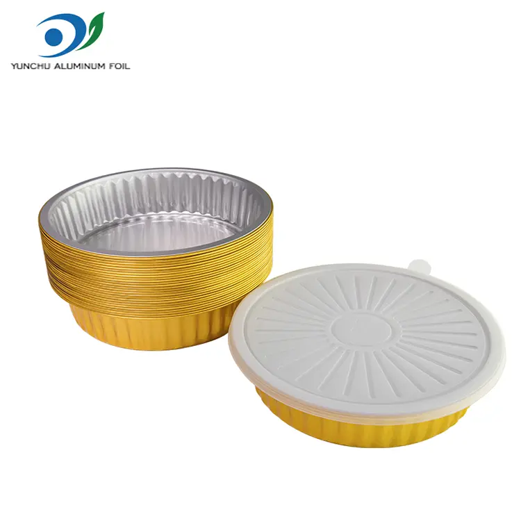 Bandejas de barbacoa desechables recipientes de aluminio redondo dorado