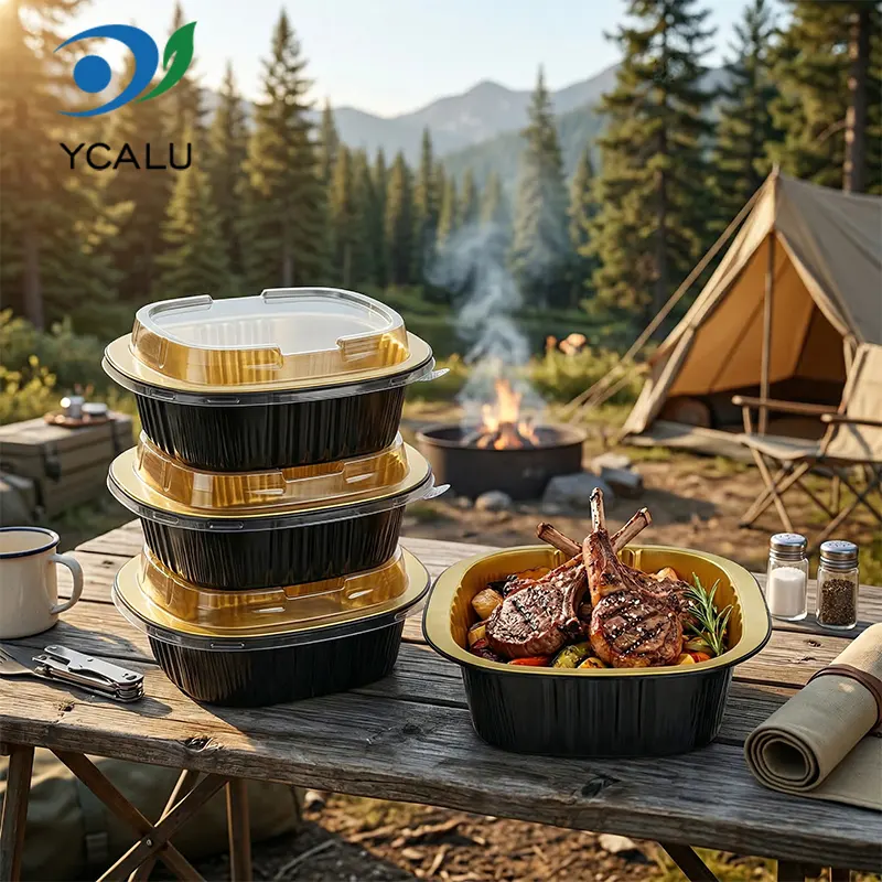 Envases binaurales disponibles del papel de aluminio del oro negro de la caja cuadrada