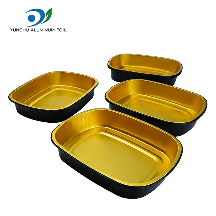 Bandeja de oro negro desechable Bandeja para hornear contenedores de aluminio rectangular