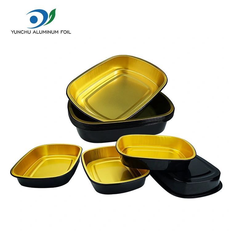 Contenedores de aluminio rectangular de aluminio rectangular de catering negro desechable