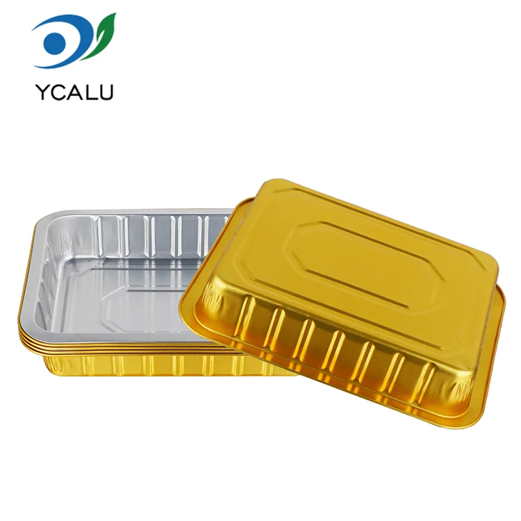 Envases desechables de papel de aluminio rectangulares dorados para catering
