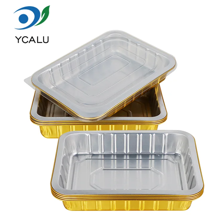 Envases desechables de papel de aluminio rectangulares dorados para catering