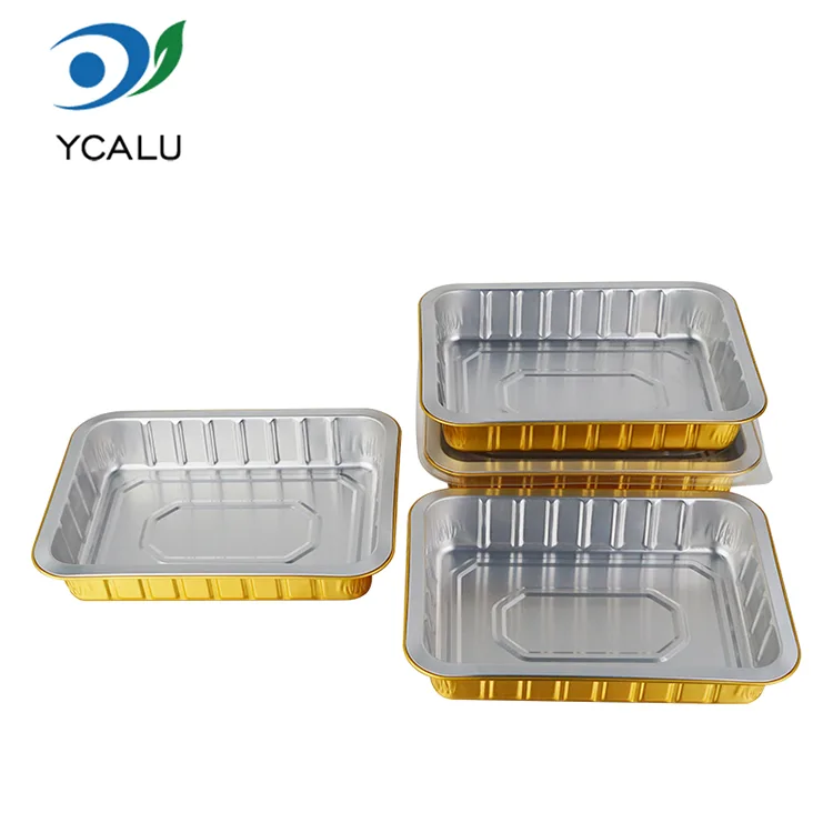 Envases desechables de papel de aluminio rectangulares dorados para catering