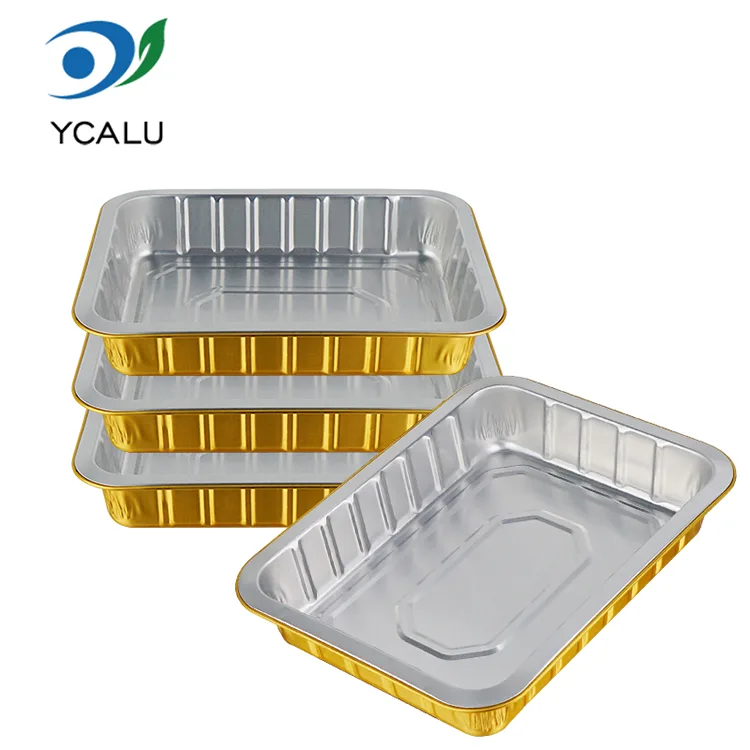 Envases desechables de papel de aluminio rectangulares dorados para catering