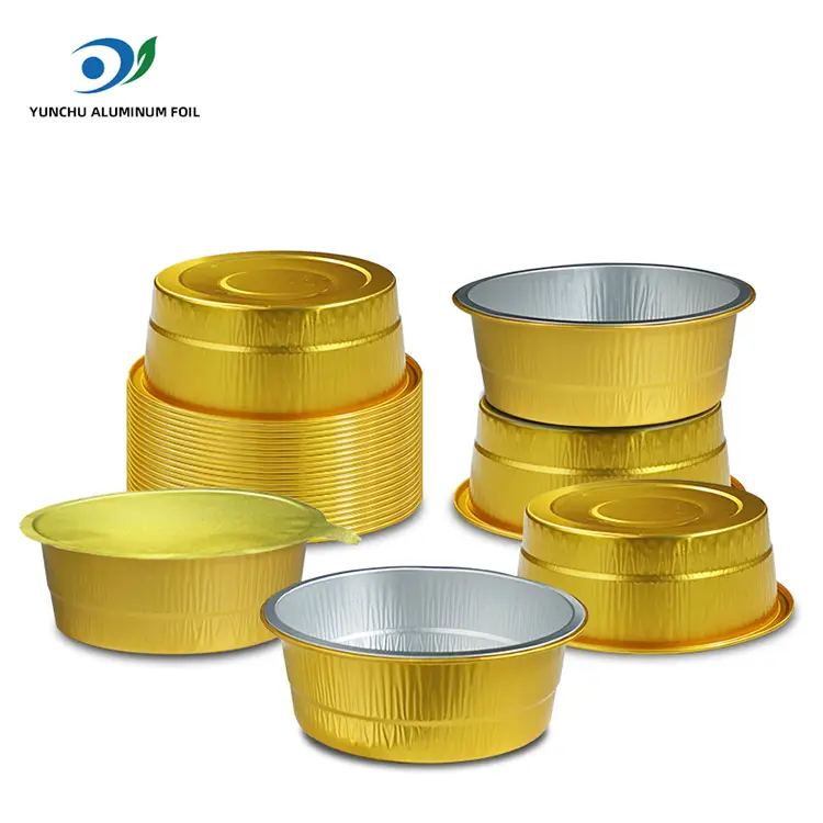 Contenedores de aluminio de aluminio redondo dorado de catering desechable Contenedores de aluminio de aluminio redondo dorado de catering desechable