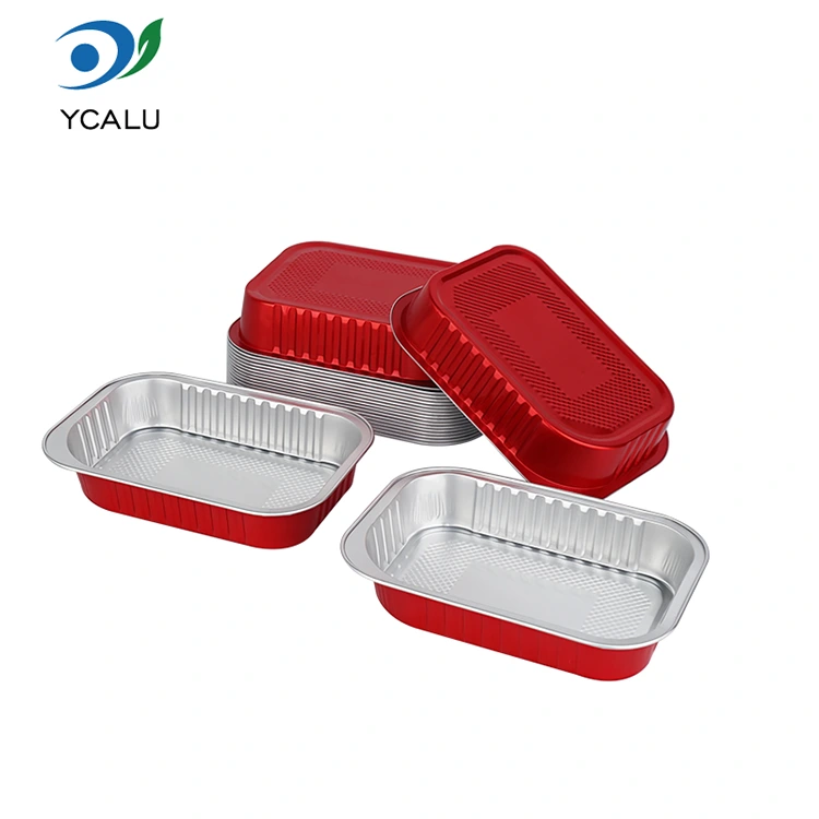 Contenedores desechables de papel de aluminio cuadrado rojo con sello de catering