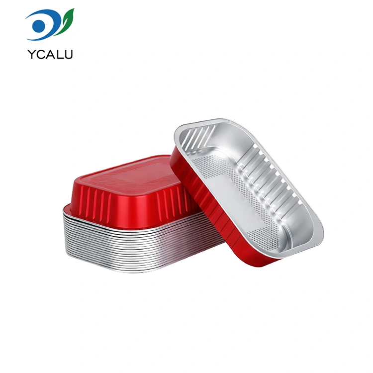 Contenedores desechables de papel de aluminio cuadrado rojo con sello de catering
