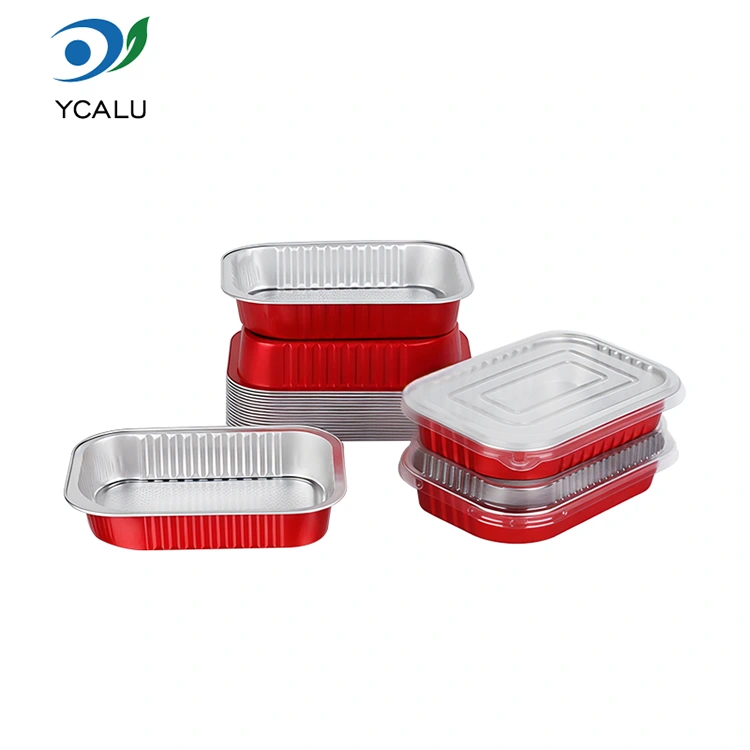 Contenedores desechables de papel de aluminio cuadrado rojo con sello de catering