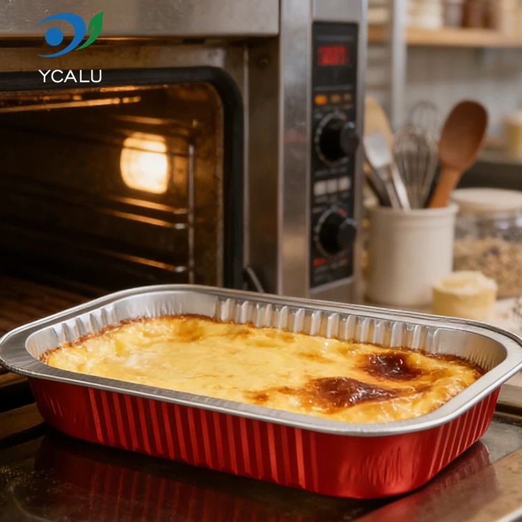 Contenedores desechables de papel de aluminio cuadrado rojo con sello de catering