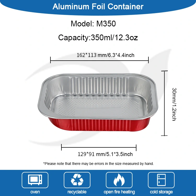 Contenedores desechables de papel de aluminio cuadrado rojo con sello de catering