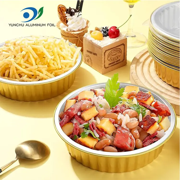 Sellos de catering desechables contenedores de aluminio de aluminio de oro
