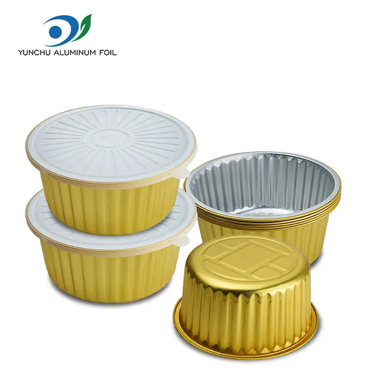 Contenedores de aluminio de aluminio dorado para llevar para comida de comida desechable