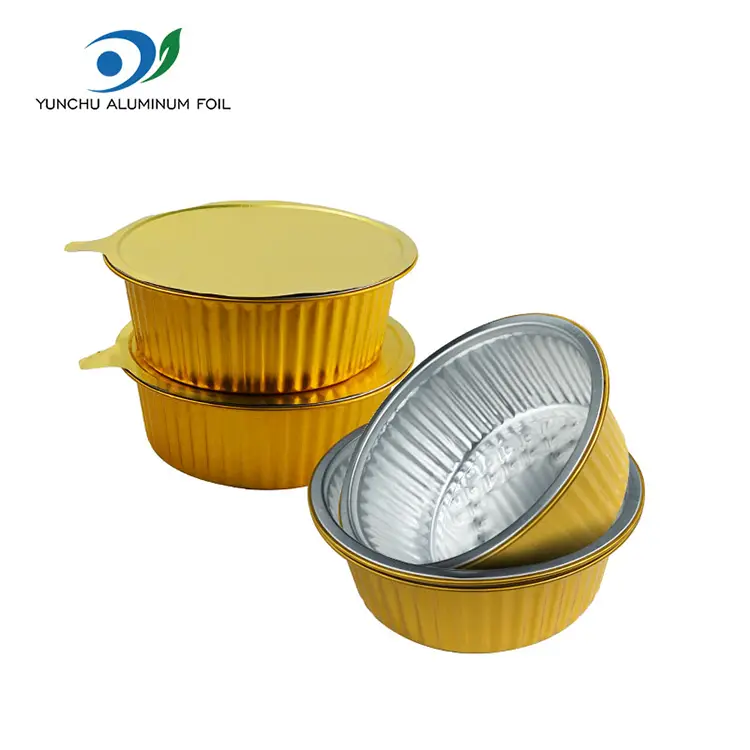 Contenedores de aluminio de aluminio redondo de comida rápida desechable dorada