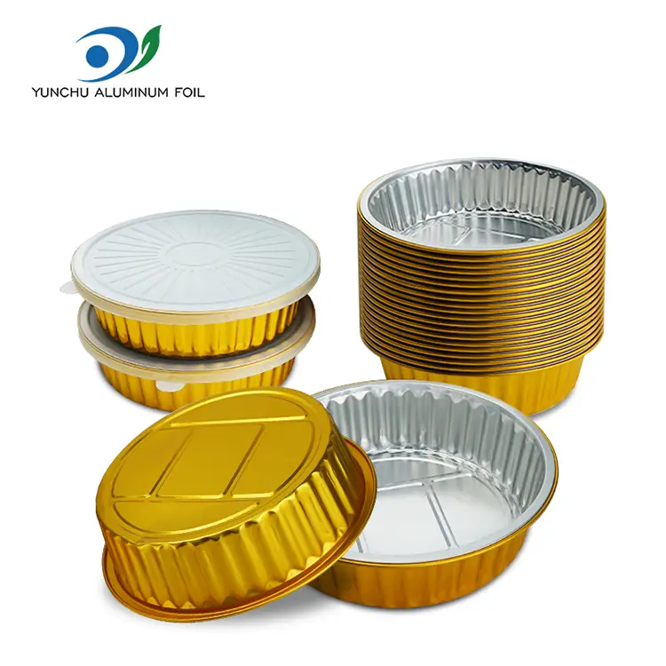 Contenedores de aluminio de aluminio redondo dorado de gratina desechable
