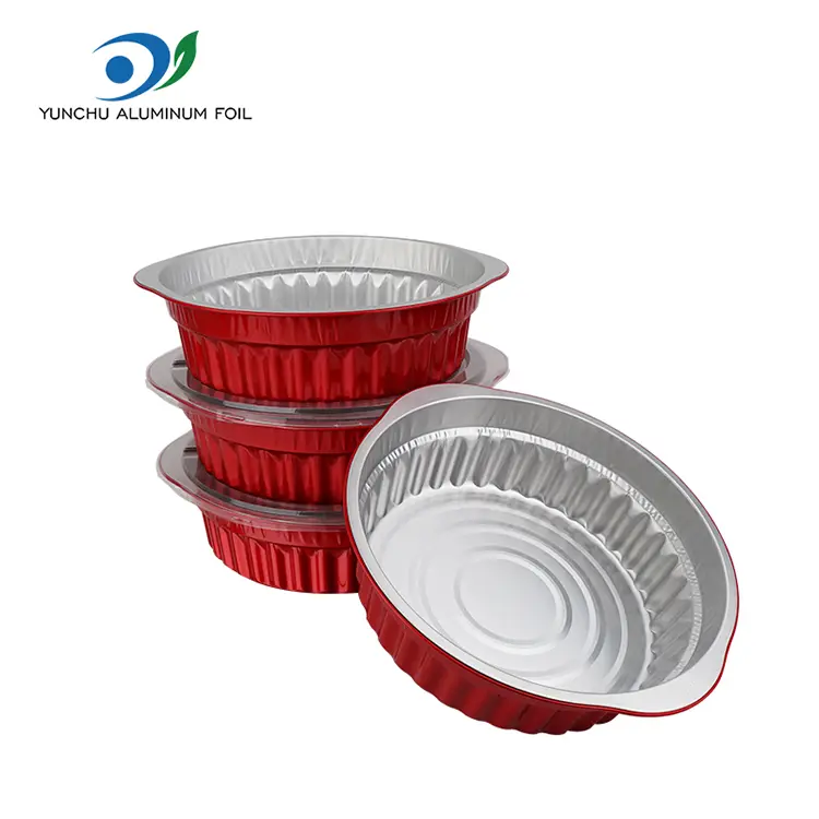 Recipientes de aluminio de aluminio rojo desechable de olas y sartenes