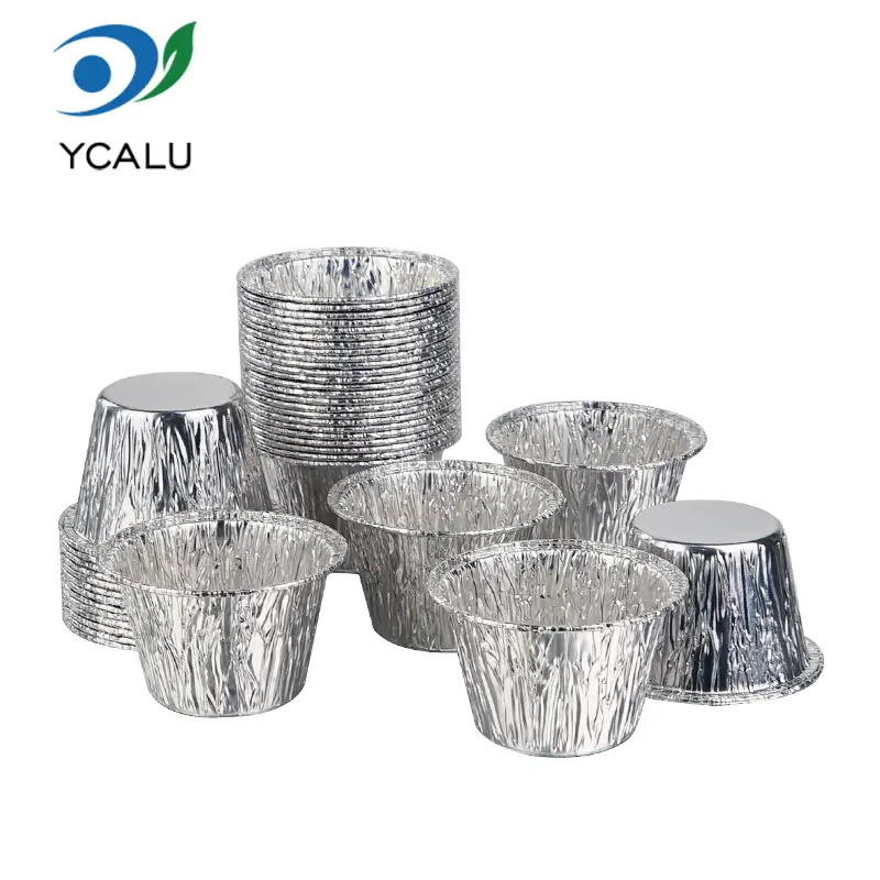 Mini recipientes desechables de papel de aluminio plateado para pastel