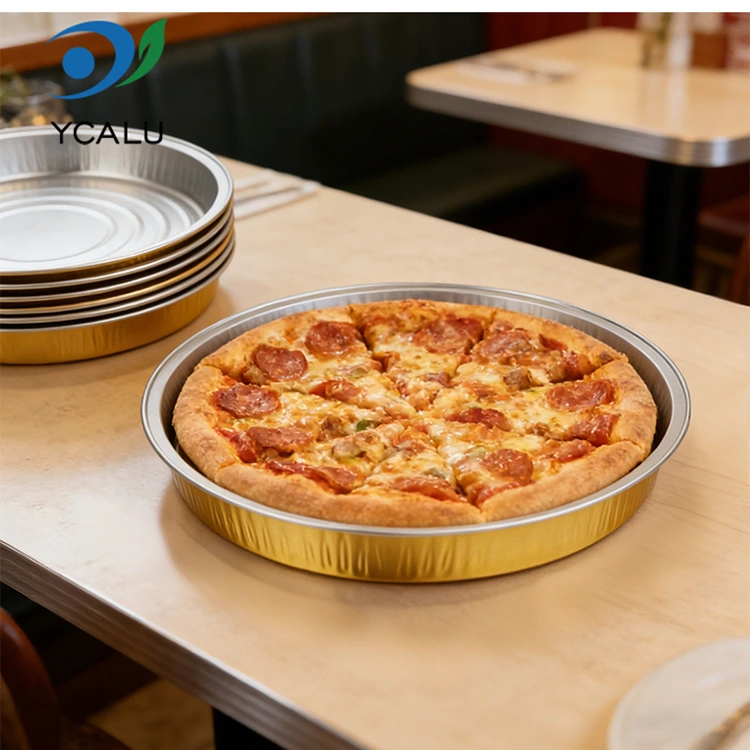 Bandeja de pizza desechable para hornear recipientes redondos de papel de aluminio