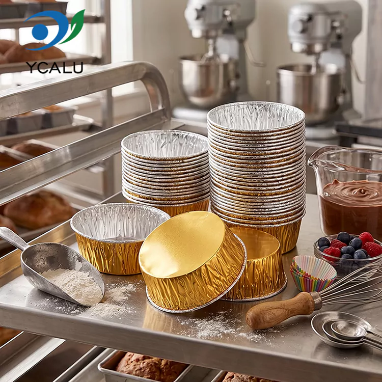 Envases de comida redondos disponibles del papel de aluminio de la plata de la bandeja para hornear