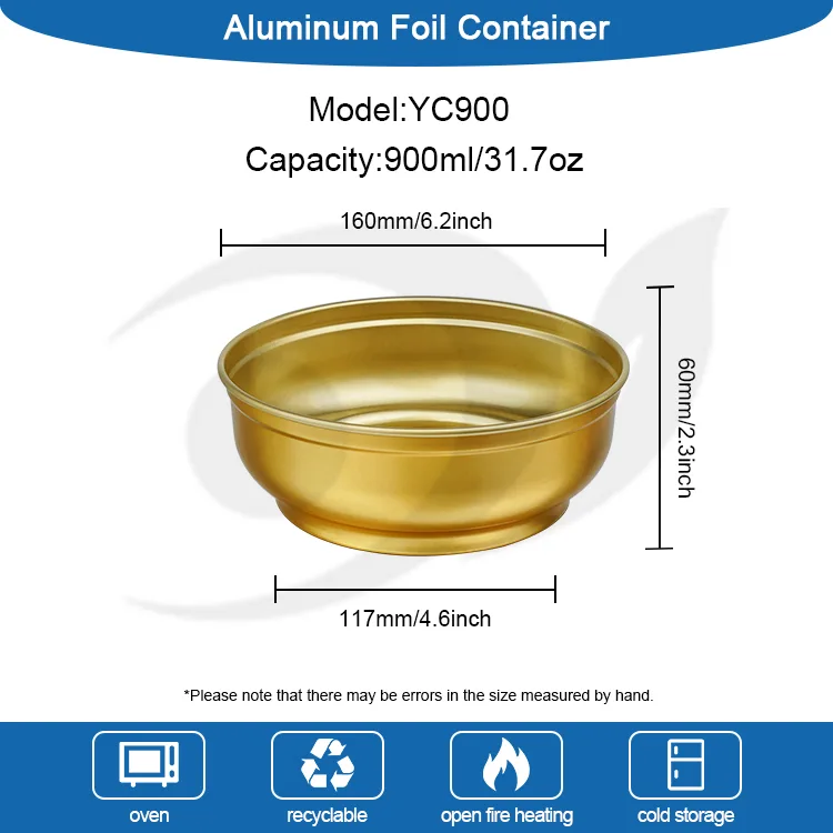 Contenedores redondos desechables de papel de aluminio con cuenco dorado de gran capacidad