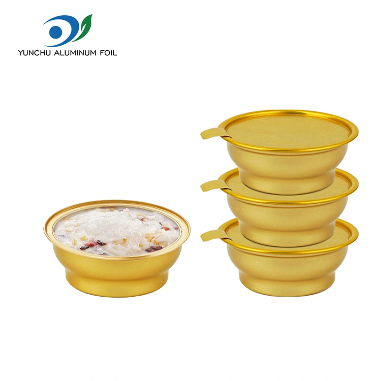 Caja para llevar redonda desechable, pequeños recipientes dorados de papel de aluminio Caja para llevar redonda desechable, pequeños recipientes dorados de papel de aluminio