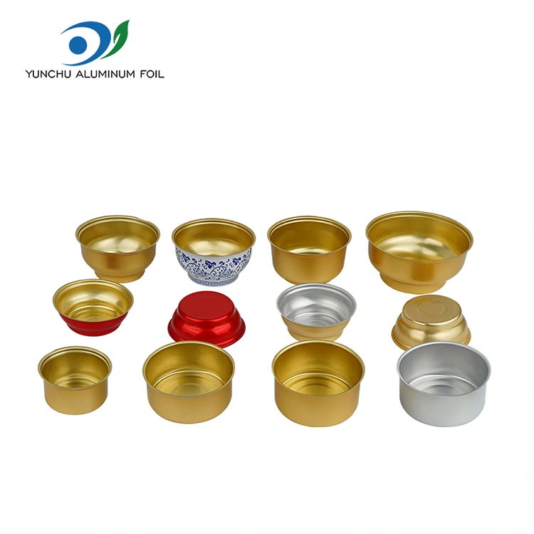 Caja para llevar redonda desechable, pequeños recipientes dorados de papel de aluminio