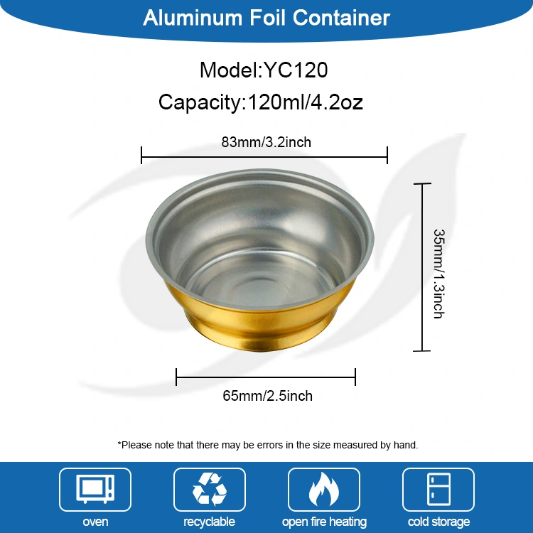 Caja para llevar redonda desechable, pequeños recipientes dorados de papel de aluminio