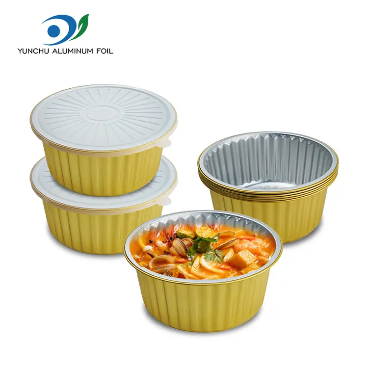 Contenedores de aluminio de aluminio redondo dorado sellable desechable