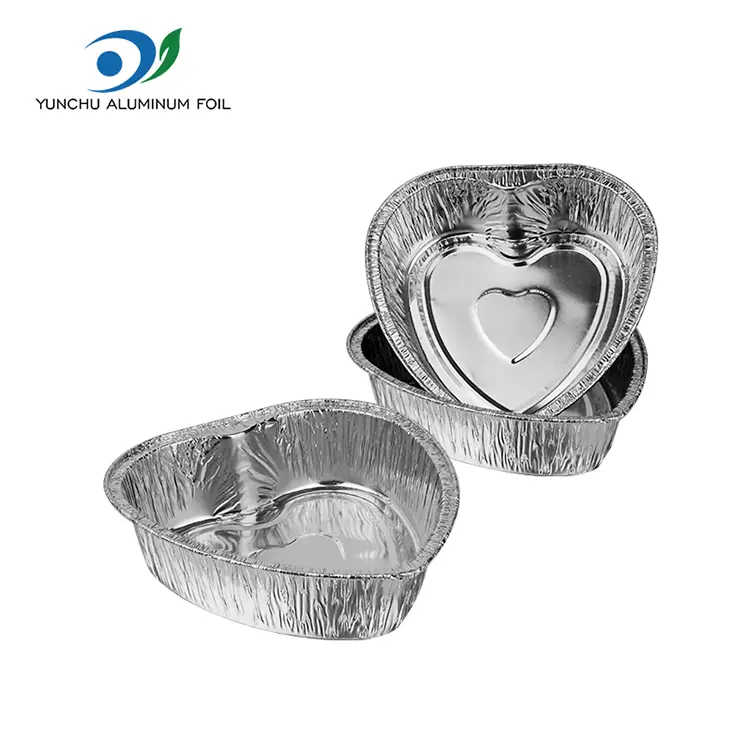 Taquillo para llevar en forma de corazón recipientes de aluminio de aluminio plateado