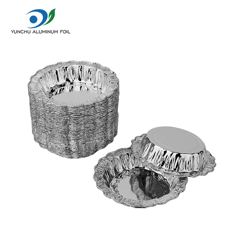 Envases redondos de papel de aluminio plateado para pastel para hornear con encaje