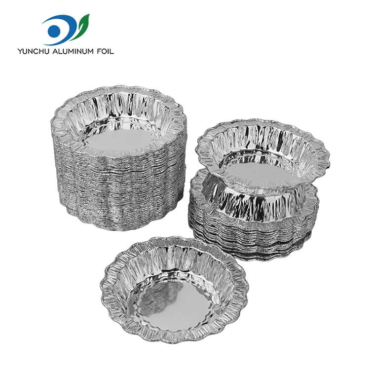 Envases redondos de papel de aluminio plateado para pastel para hornear con encaje