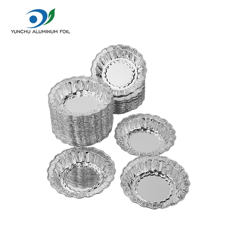 Envases redondos de papel de aluminio plateado para pastel para hornear con encaje