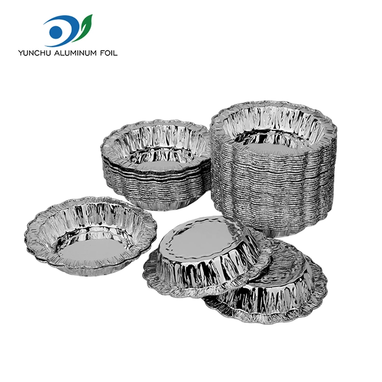 Envases redondos de papel de aluminio plateado para pastel para hornear con encaje