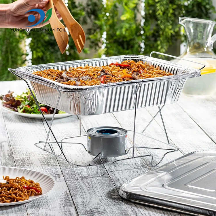 Bandeja para hornear al aire libre de gran capacidad recipientes de aluminio plateado