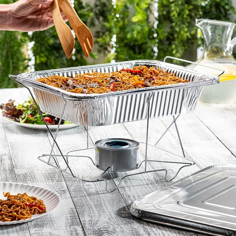Bandeja para hornear al aire libre de gran capacidad recipientes de aluminio plateado