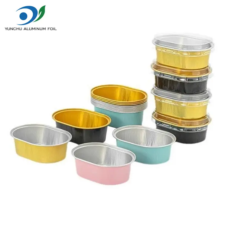 Contenedores ovalados de papel de aluminio con paredes claras