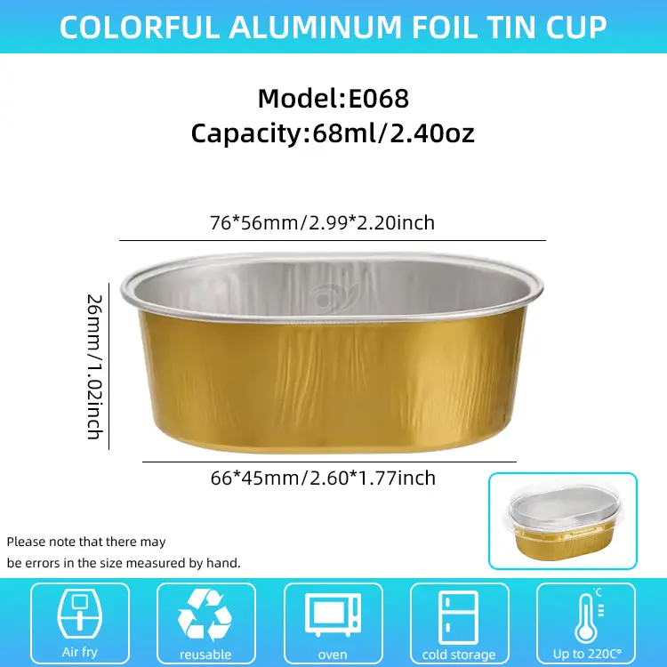 Contenedores ovalados de papel de aluminio con paredes claras