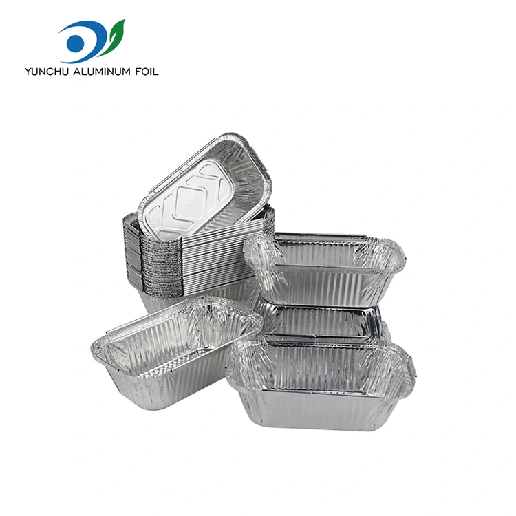 Contenedores de aluminio de aluminio plateado de arroz horneado rectangular