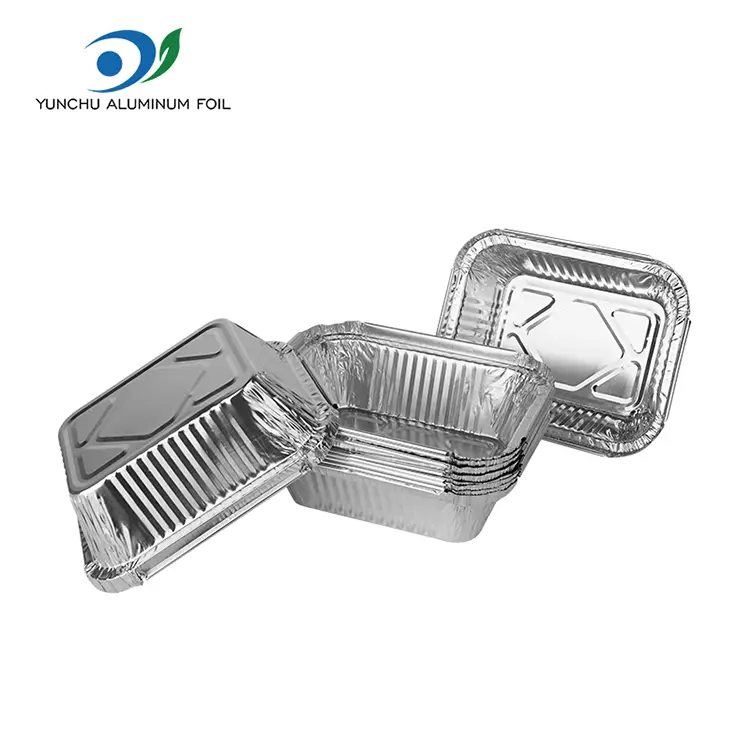 Contenedores de aluminio de aluminio plateado de barbacoa rectangular