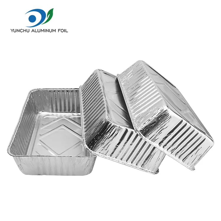 Contenedores de aluminio de aluminio de plata rectangular para comida