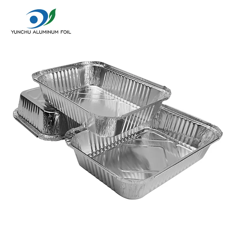 Contenedores de aluminio plateado de barbacoa de barbacoa rectangular