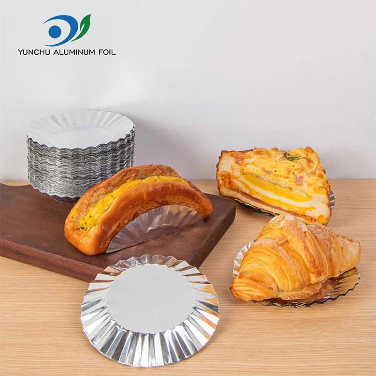 Molde para pasteles redondo para hornear con recipiente para alimentos de papel de aluminio plateado