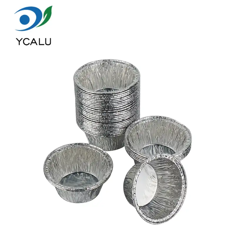 Recipientes redondos de papel de aluminio plateado para taza de pastel