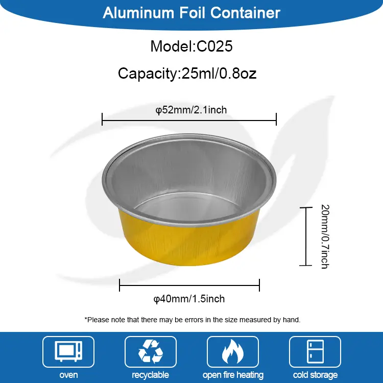 Tazas de horno de postre redondas recipientes de aluminio de mazos suaves