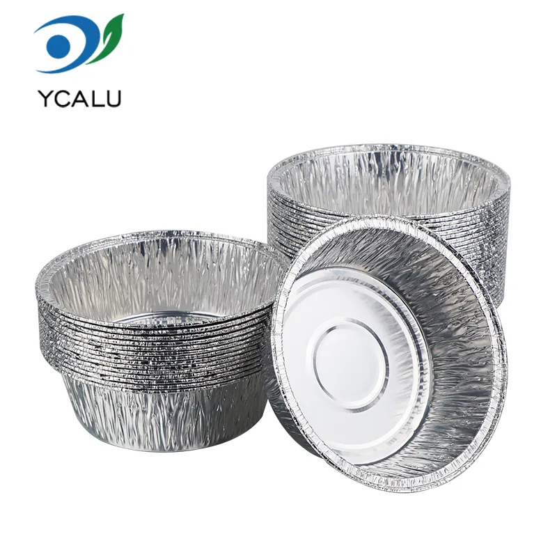 Recipientes redondos pequeños de papel de aluminio plateado para hornear