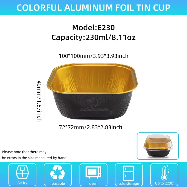 Contenedores de aluminio de aluminio para hornear de color cuadrado para hornear